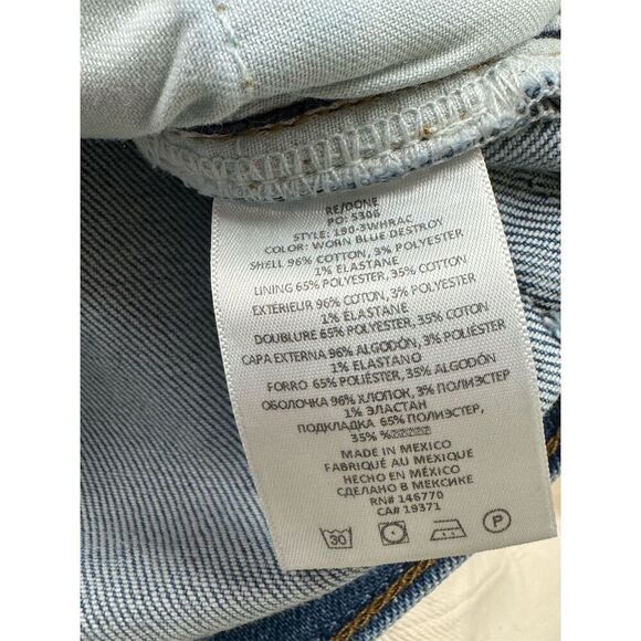 RE/DONE NWT High Rise Ankle Crop Jeans in Worn Blue Destroy Size 29 - Picture 6 of 8